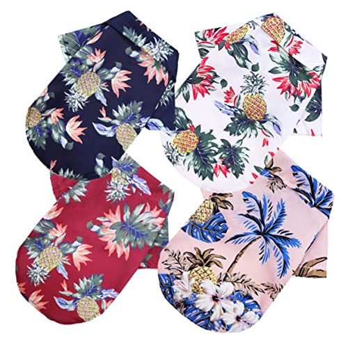 BELLIFFY 4 Stück Haustierhemd Hawaii-Kleider Für Mädchen Sommerliche Hundebluse Hawaii-Shirt Für Jungen Hawaii-Outfits Hund Hawaiihemd Modisches Hundekleid Strandshirt Für Hunde Polyester von BELLIFFY