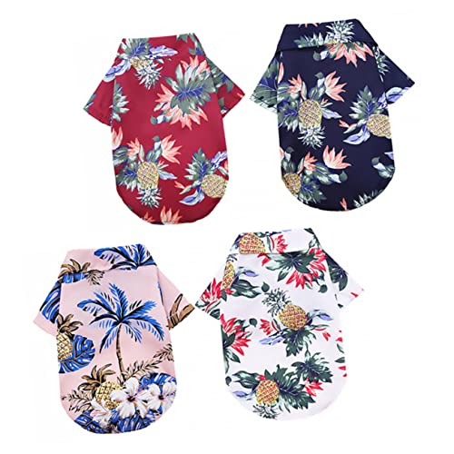 BELLIFFY 4 Stück Haustierhemd Husky Kühlweste Hundekleider Für Kleine Hunde Hawaiianisches Outfit Für Mädchen Hundesommerhemden Lässige Haustierkleidung Hawaiihemd Für Hunde Polyester von BELLIFFY