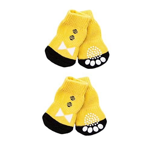 BELLIFFY 4 Stück Haustiersocken pet Supplies baumwollsocken Hunde Socke gepolsterte socken Dog Accessories Hundeschuhe Welpenbedarf Strumpffüller für Welpen sockenschuhe Hundesocken Yellow von BELLIFFY