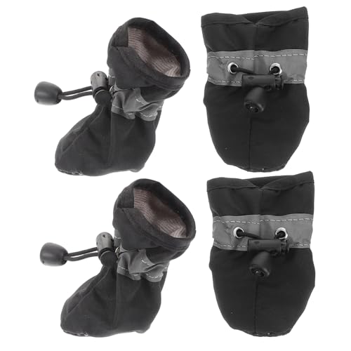 BELLIFFY 4 Stück Hundeschuhe Haustierschuhe Hundestiefel Für Regen Hundestiefel Für Draußen Welpenstiefel rutschfeste Welpenschuhe Hundestiefel Mit Kordelzug Black Stoff von BELLIFFY