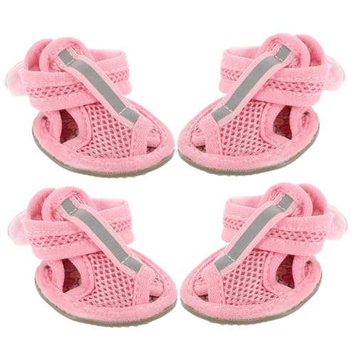 BELLIFFY 4 Stück Hundeschuhe Sommer Atmungsaktive Hundestiefel Mit Anti Rutsch Sohle Mesh Sandalen Für Haustiere Rosa Größe 4 Idealer Pfotenschutz Für Heiße Tage von BELLIFFY