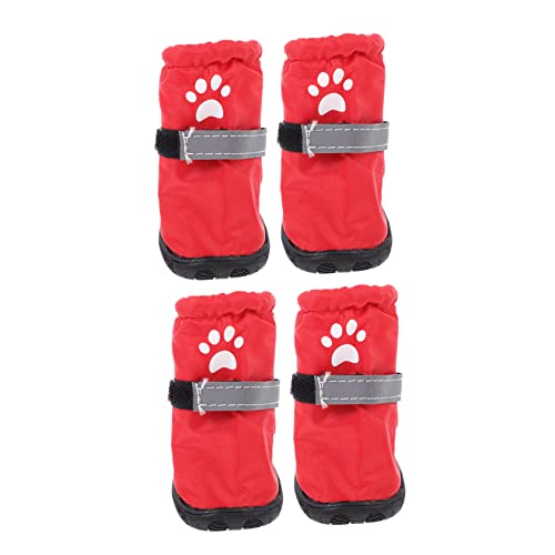 BELLIFFY 4 Stück Regenstiefel für Haustiere Outdoor-Haustierschuhe Outdoor-Stiefel für Hunde hundeschuhe pfotenschutz für Hunde Haustier Hund Fußschutz Haustier Stiefel Polyester rot von BELLIFFY