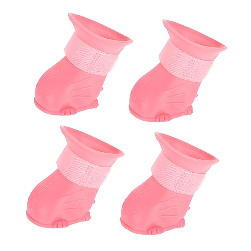 BELLIFFY 4 Stück wasserdichte Schuhe kein Haustier Regenschuhe für Hunde Chihuahua-Regenstiefel Sohlenschutz hundeschuhe Hunde Schuhe Regenstiefel für Haustiere Hundestiefel Schritt Rosa von BELLIFFY