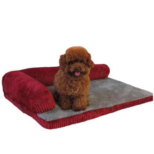 BELLIFFY Kuscheliges Hundesofa | Abnehmbares Und Waschbares Haustierbett Für Hunde Und Katzen | Robuste Corduroy Oberfläche | Rotes Design | Größe von BELLIFFY