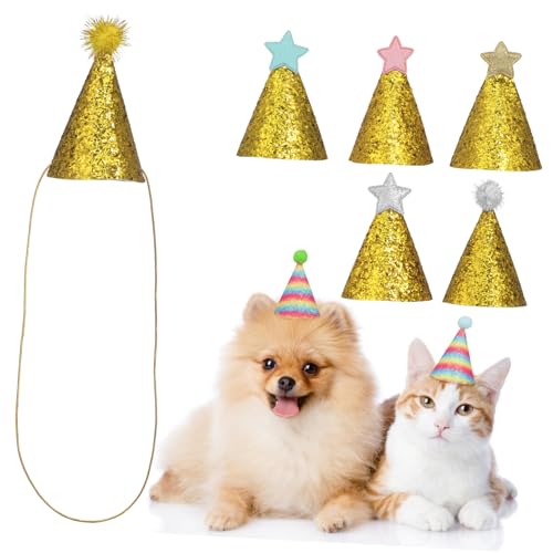 BELLIFFY Elegante Haustier-Geburtstagsparty-Dekorationen 8er-Pack Glitzer-Bommel-Hüte für Hunde und Katzen Festliche Kopfbedeckungen von BELLIFFY