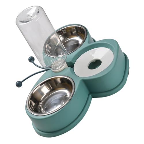 BELLIFFY Wasserspender-Set für Haustiere automatische Fütterung und Tränke für Hunde und Katzen rutschfeste Basis und abnehmbare Flasche Grün von BELLIFFY