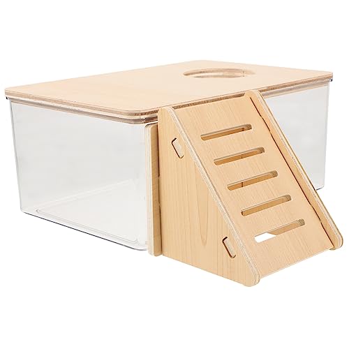 BELLIFFY Hamster Sandbad Box Transparente Hamster Badewanne Mit Holzleiter 2 Teilig + Sandbad Schale Ideal Für Tägliches Sandbaden Und Gestaltung des Lebensraums von BELLIFFY