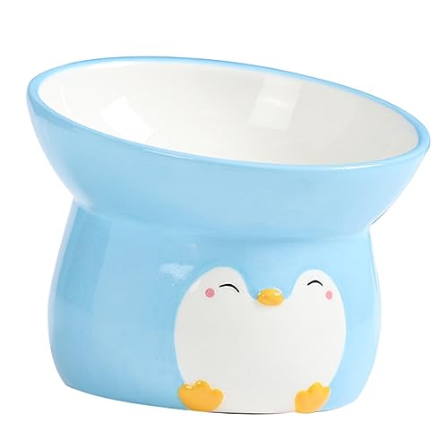 BELLIFFY Futternapf für Haustiere Katzennapf mit Ständer Erhöhte Futternäpfe Karikatur tierfutterbehälter pet Water Bowl Haustiernapf mit Pinguinmuster auslaufsicherer Haustiernapf Keramik von BELLIFFY