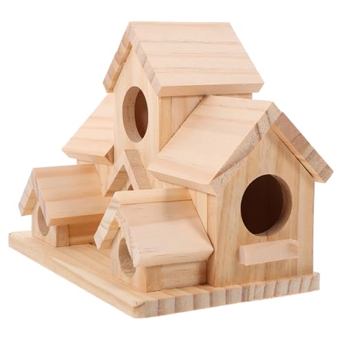 BELLIFFY 6 Loch Handgemachtes Aufhängbares Vogelhaus Für Kolibris Und Kleine Vögel Outdoor Futterhaus Für Garten Balkon Und Terrasse Natürliche Holzfarbe von BELLIFFY