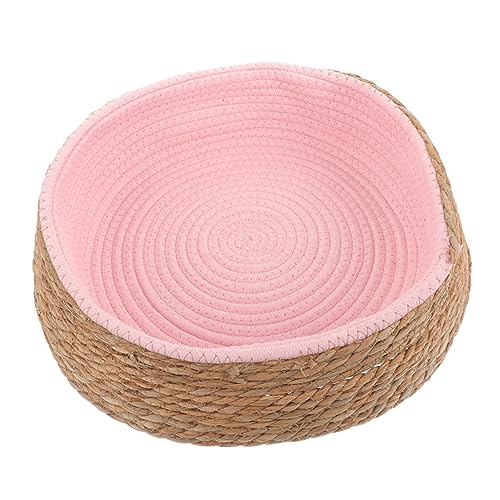 BELLIFFY Haustierbett Aus Rattan Haustiernestkissen Haustier Katzennest Haustier Katze Schlafnest Haustiere Rattanbett Für Katzen Hundebett Rattan Kühlendes Haustiernest Grasweide Rosa von BELLIFFY