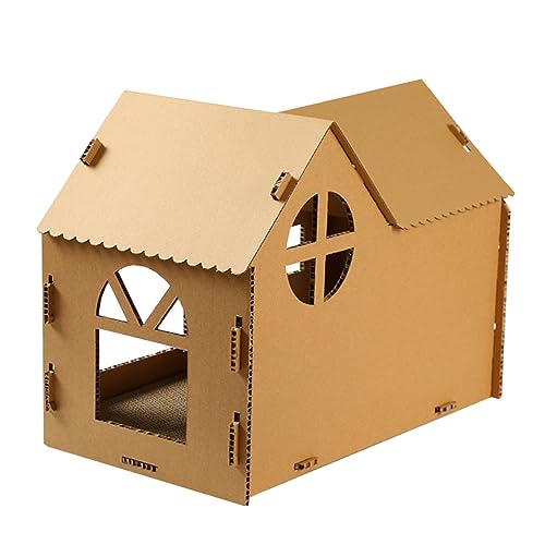 BELLIFFY Katzenhaus Haustier Katze Zubehör Katzennest Katzenkratzer Aus Pappe Katze Kratzt Kätzchen Kratzbrett Katzenmatte Spielzeug Katze Katzenminze Spielzeug Wellpapier Light Brown von BELLIFFY