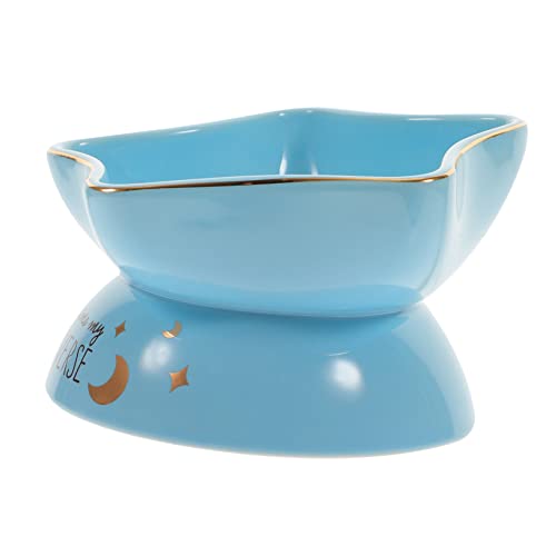 BELLIFFY Katzenschüssel aus Keramik praktischer Katzennapf Futterspender Futternapf pet Water Bowl katzenfutter schüssel Katzennäpfe Hundenäpfe Stabiler Katzennapf Haustiernapf Sky-Blue von BELLIFFY