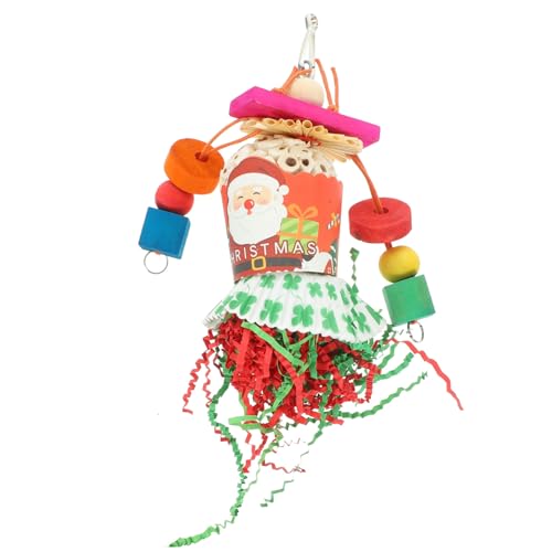 BELLIFFY Papageienspielzeug Mit Weihnachtsmotiv Beißspielzeug Für Papageien Käfig Hängendes Zerkleinerungsspielzeug Papageienzubehör Hängendes Bissspielzeug Für Papageien Hölzern von BELLIFFY