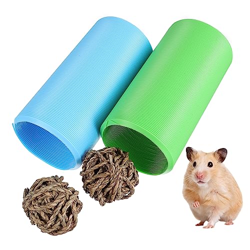 BELLIFFY Flexibles Hamstertunnel-Set Aus Kunststoff Mit Grasbällen Für Aktiven Spiel- Und Versteckspaß Mit Haustieren von BELLIFFY