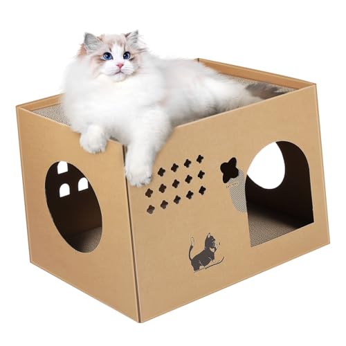 Katzenvilla Katzenhaus Karton Katzenhaus für den Innenbereich Katzenhäuser Kratzbaummöbel Kratzhaus für Katzen Katzenbett katzenbox Katzenhaus drinnen Katzenspielhaus Wellpapier BELLIFFY von BELLIFFY