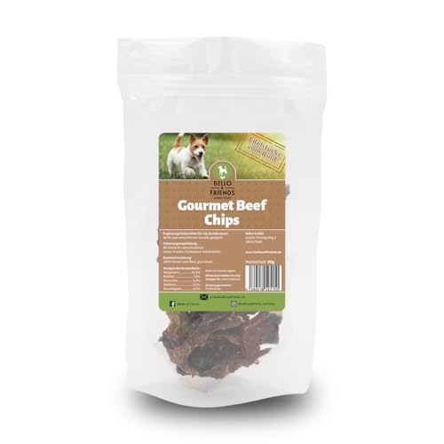 Bello & Friends Gourmet Beef Chips, getrocknetes Rindfleisch für Hunde, magerer Snack, 80 g von BELLO & FRIENDS AUTHENTIC PET FOOD