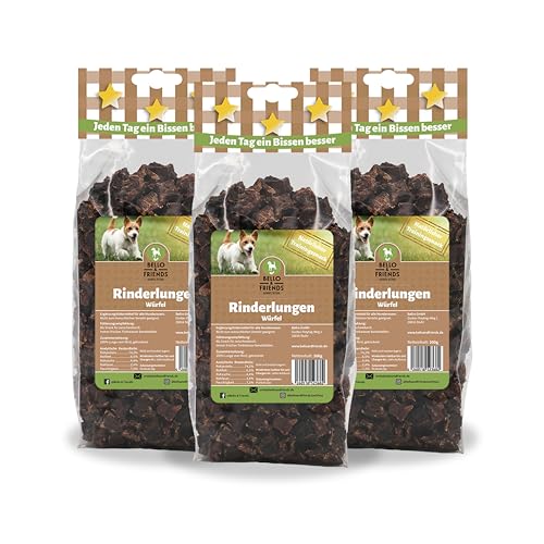 Bello & Friends Rinderlungen Würfel, 3er Pack, 3 x 300g fettarme getrocknete Trainingshappen für Hunde, Snackwürfel von BELLO & FRIENDS AUTHENTIC PET FOOD