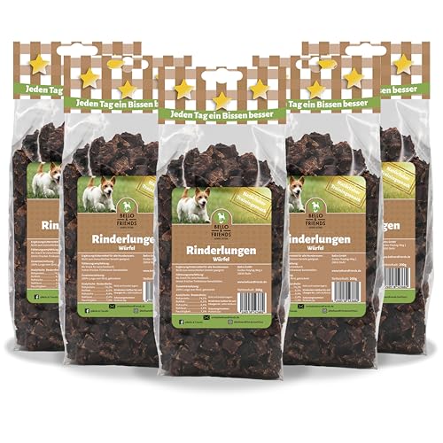 Bello & Friends Rinderlungen Würfel, 5er Pack, 5 x 300g fettarme getrocknete Trainingshappen für Hunde, Snackwürfel von BELLO & FRIENDS AUTHENTIC PET FOOD