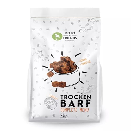 Bello & Friends Trockenbarf Complete Pute, Hundefutter luftgetrocknet ohne Zusätze, Trockenfutter mit Obst und Gemüse, 2 kg von BELLO & FRIENDS AUTHENTIC PET FOOD