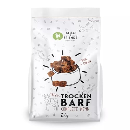 Bello & Friends Trockenbarf Complete Rind, Hundefutter luftgetrocknet ohne Zusätze, Trockenfutter mit Obst und Gemüse, 2 kg von BELLO & FRIENDS AUTHENTIC PET FOOD