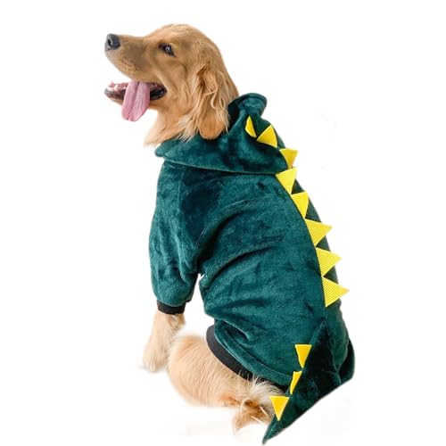 BELOWSYALER Fleece-Dinosaurier-Kostüm für große Hunde, warmer Pullover, Overall für Haustiere, Halloween, Cosplay, Kostüm, Themenparty, Haustier-Outfit von BELOWSYALER