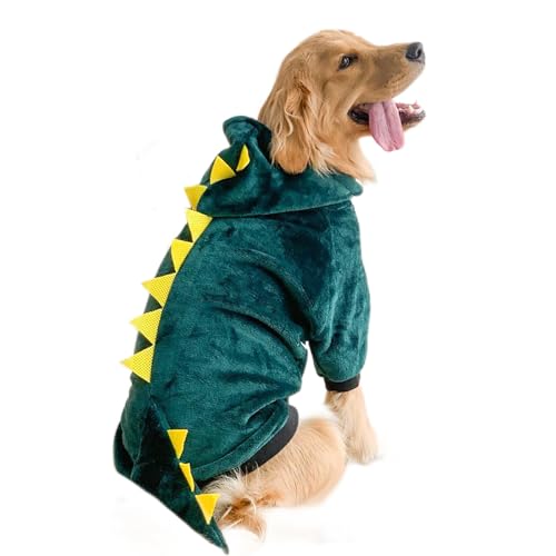 BELOWSYALER Fleece-Dinosaurier-Kostüm für große Hunde, warmer Pullover, Overall für Haustiere, Halloween, Cosplay, Kostüm, Themenparty, Haustier-Outfit von BELOWSYALER