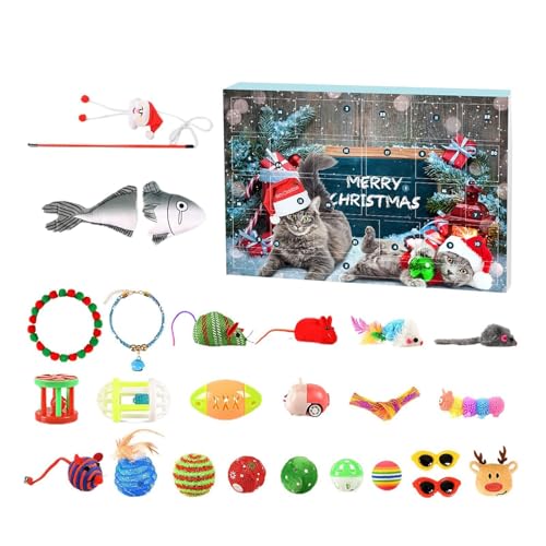 BELOWSYALER Katzenspielzeug Teaser Zauberstab Spielzeug mit Cartoon-Fischrute Adventskalender für Katzen und Katzen von BELOWSYALER