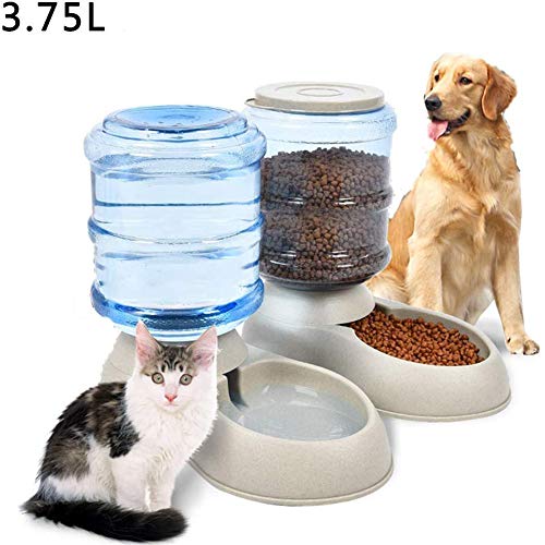 Futterautomat Katze Nassfutter Futterspender Katze Wasser Hundenapf Wasserspender für Haustiere Abnehmbarer Futterautomat für Hunde Gray,Feeder Set von BENHAI