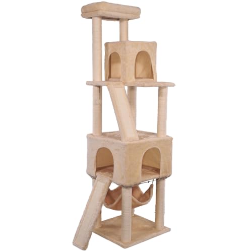 BENNO® Kratzbaum Coco, 180cm Katzenbaum Kletterturm, Kletterbaum, mit Höhlen, Sisal umwickelte Säulen, beige, interaktives Spielzeug von BENNO