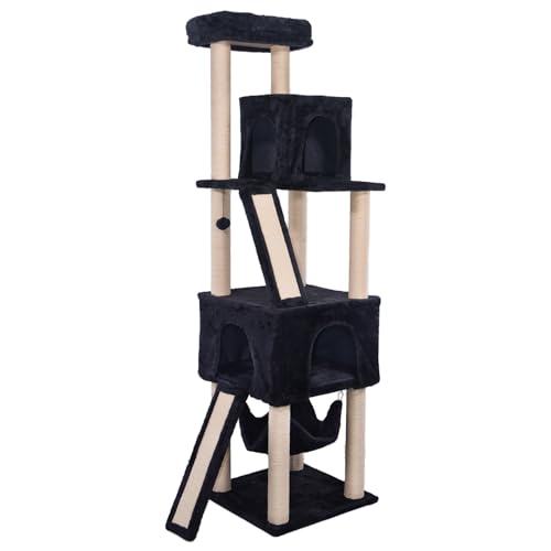 BENNO® Kratzbaum Coco, 180cm Katzenbaum Kletterturm, Kletterbaum, mit Höhlen, Sisal umwickelte Säulen, dunkelgrau, interaktives Spielzeug von BENNO