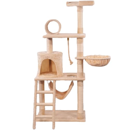 BENNO® Kratzbaum Nala, 145cm Katzenbaum Kletterturm, Kletterbaum, mit Höhlen, Sisal umwickelte Säulen, beige, interaktives Spielzeug von BENNO