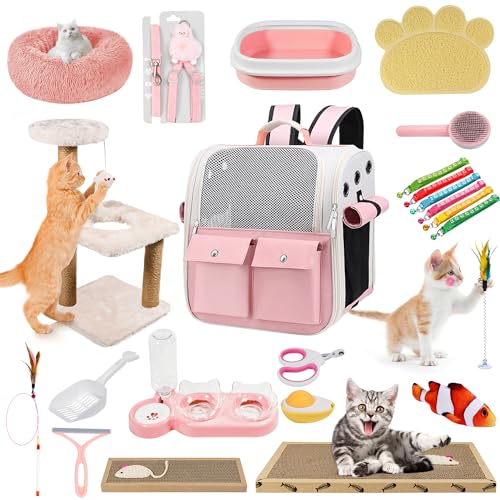 BERXOL Kitten Starter Supplies Starter-Set, 20 Stück Katzenutensilien und -zeug, einschließlich Katzenbett, Tragetasche, Katzentoilette, Katzentoilette, Halsband, Schüsseln und andere, perfekte Wahl von BERXOL