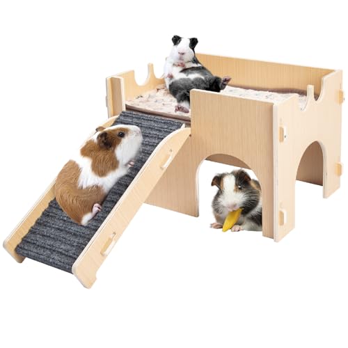 BESNEW Meerschweinchenversteck aus Holz, Meerschweinchenschloss mit Treppe, Kleintierhäuser, Lebensräume für Meerschweinchen, Hamster, Hasen, Chinchillas, Igel, 38,1 x 25,4 x 25,4 cm (L x B x H) von BESNEW