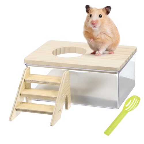 BESPORTBLE Hamster Sandbad Komplettset Holz Inkl. Wanne Leiter Grüner Sand Stabil von BESPORTBLE