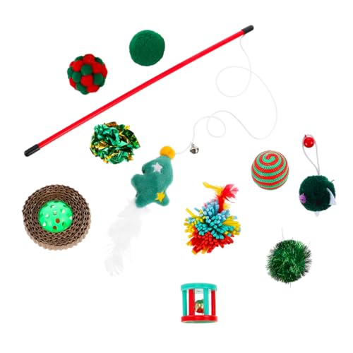 BESPORTBLE 10st Katzenspielzeug Weihnachtshaustier Molar Katze Glocke Spielzeug Kauspielzeug Kätzchen Teaser Katzenbeißspielzeug Spielzeug Zum Necken Von Katzen Katze Jagt Ball Green Plastik von BESPORTBLE