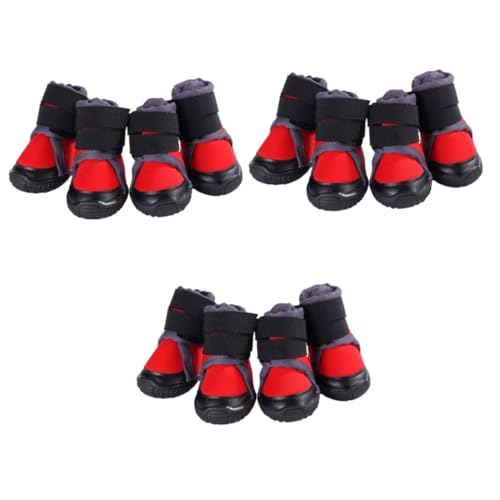 BESPORTBLE 12 STK Haustier Warme Schuhe Hundestiefel Schuhsohlenschutz Haustierschuhe Hund Warme Schuhe Welpe Katze Winterstiefel Hundepfotenschutz Hundeschuhe Hund Anti-rutsch-Sohle Rot von BESPORTBLE