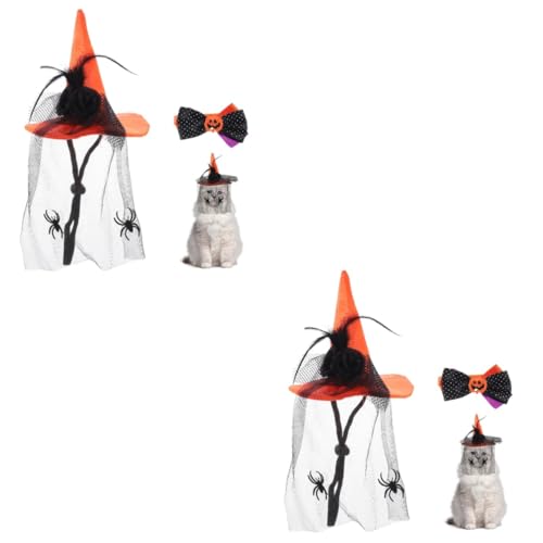 BESPORTBLE 2 Sätze Haustier-Halloween-Hut Halloween-katzenkostüm Haustier-hexenhut Halloween-Requisiten Kleine Hundehalsbänder Halloween-haustierdekoration Katzenhüte Welpen Kostüme Polyester von BESPORTBLE