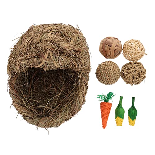 BESPORTBLE 2 Sets Kaninchengras Nestgras Gewebtes Nest Hamstergras Haushaustiergras Gewebtes Nest Haustier Ruhenest Kaninchengrashaus Grasmatte Für Hase Handgewebtes Kaninchennest von BESPORTBLE