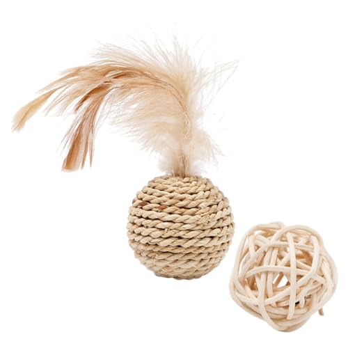 BESPORTBLE 2St Strohglocke Doppelkugel spaß The Pleasure Decor Kätzchen Beißspielzeug Katzenglocken-Rattanbälle Kätzchen-Rattanbälle Katze Rattan Bälle beissen Spielzeug kauen Weihnachtskatze von BESPORTBLE