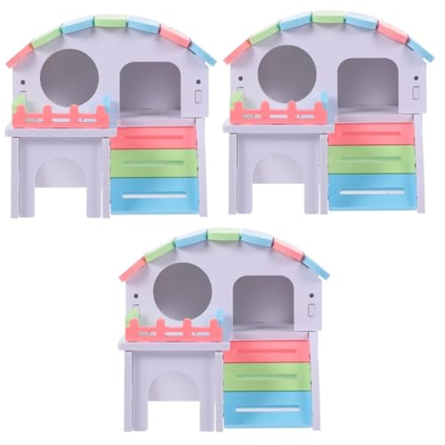 BESPORTBLE 3 STK Hamsterhaus Mini-Hasen Kauspielzeug Schlafhaus Für Haustiere Rattenschloss Mini-Spielzeug Kleintierverstecke Kleines Tierhaus Meerschweinchenhaus Igelhaus Hölzern Colorful von BESPORTBLE