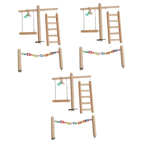 BESPORTBLE 3 Sätze Papageienspielzeug holzspielzeug Wooden Toys Zubehör für Vogelkäfige Spielzeug für Sittiche Spielzeuge Papageienspielplatz Kauspielzeug beissen Vogel Stehen Hölzern von BESPORTBLE