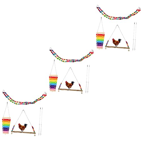 BESPORTBLE 3 Sätze Papageienfutter-Set holzspielzeug holzspielsachen Vogelspielzeug Hühnerzubehör Hahn und Henne Spielzeug Huhn lustige Schaukelspielzeuge Spielzeug zum Aufhängen Legierung von BESPORTBLE