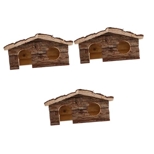 BESPORTBLE 3St Hamsterkäfig Hamster Spielplatz Hamster Spielzeug nager Spielzeug Hamster zubehör Hamsterhütte, Spielhaus Hamsterhaus Lebensräume kleine Tierholzhütte hölzern Light Brown von BESPORTBLE