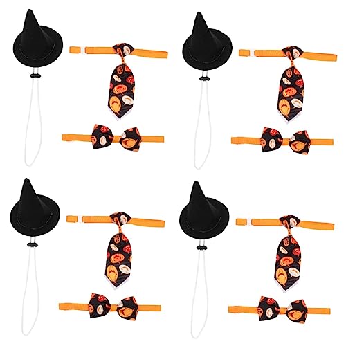 BESPORTBLE 4 Sätze Haustier-Halloween-Hut Halloween-Halsband Mit Fliege Für Haustiere Hundekostümhut Halloween Hexenmantel Welpenhalsband Hund Zaubererhut Halloween-welpenhut Polyester von BESPORTBLE