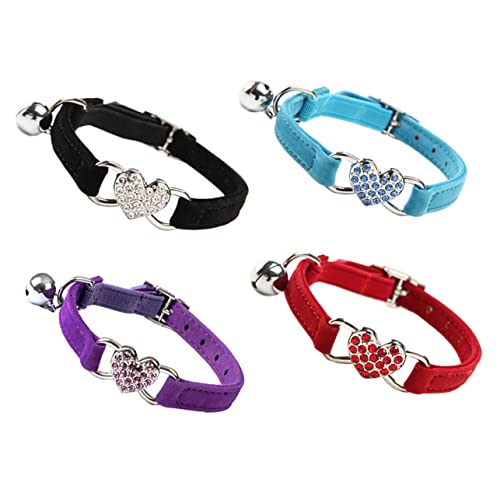 BESPORTBLE 4 Stück Farbe Diamant Katzenhalsband Strasssteine Strasskatze verstellbar Kette Plüsch Herz Katzen Kleidung Katzen Klamotten Haustierbedarf Haustierhalsbänder mit Glocke Polyester von BESPORTBLE