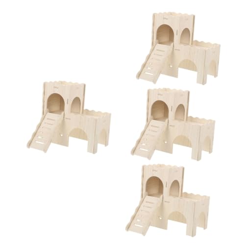 BESPORTBLE 4 Stück Hamsterhütte Hamsterkäfig Groß Kaninchen-dekor Hamsterversteck Plattform Für Hamsterleitern Guinea-Spielzeug Kleines Haustier Mäuseleiterhaus Guinea Holz Khaki von BESPORTBLE