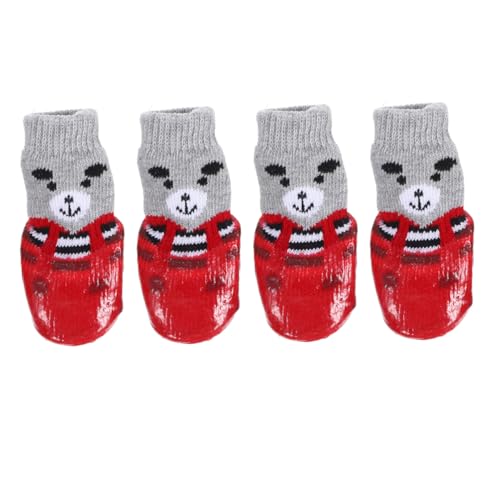 BESPORTBLE 4 Stück Haustierschuhe Haustiersocken Tragbare Socken Für Haustiere Auswechselbarer Hundepfotenschutz Socken Für Hund Verschleißfester Hundepfotenschutz Hundezubehör Rot Baumwolle von BESPORTBLE