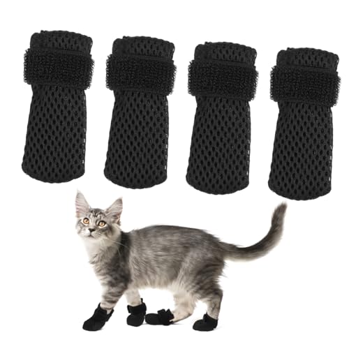 BESPORTBLE 4 Stück Katzenschuhe Krallenkappen Für Katzen Katzensocken Katzen Verhindern Kratzen Kätzchen Pfotenschutz Kätzchenkrallenkappen Pfotenabdeckungen Für Katzen Polyester Black von BESPORTBLE