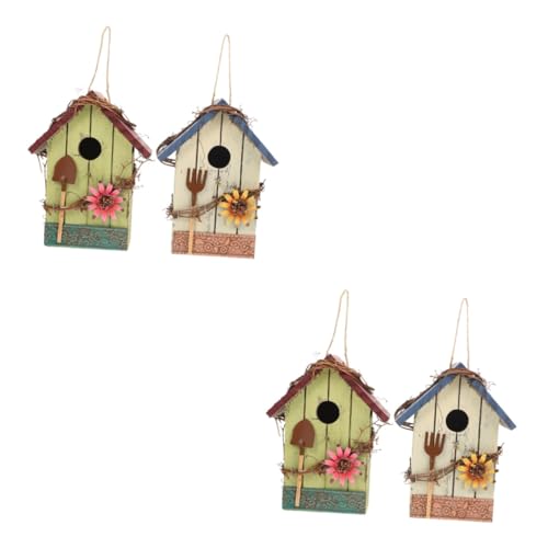 BESPORTBLE 4 Stück Vogelhaus vogelhäuser für Balkon Tierkunstschmuck Herbst Handwerk Haustier Bastelmaterial Vogelnestdekoration für den Garten Vogelnest aus Holz Kolibri Papagei Leuchtturm von BESPORTBLE