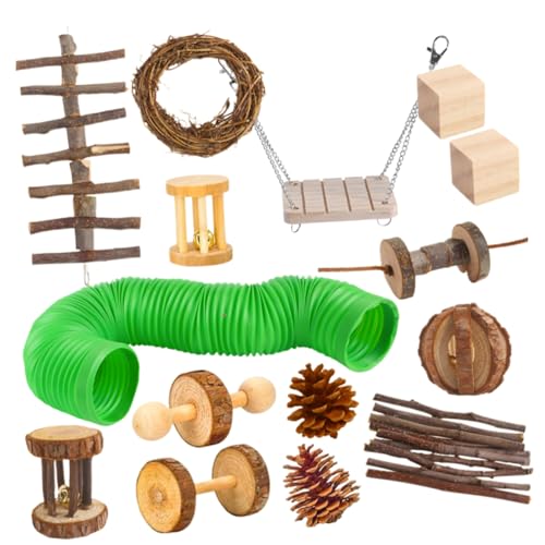 BESPORTBLE 45 STK Haustierspielzeug Holz Puzzle-Spielzeug Intelligenzspielzeug Farbige Papageienbissspielzeuge Spielset Holz Hängematte Klettern Plastiktunnel Abspielen von BESPORTBLE